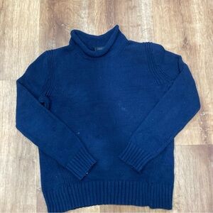 J. Crew Womens Small Roll Neck Sweater Ribbed Knot Fisherman Blue Flawed
